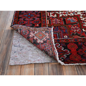 8'4"x11'4" Crimson Red, Vintage Persian Heriz With Geometric Medallion Design, 100% Wool, Hand Knotted, Even Wear, Cropped Thin, Good Condition, Sides And Ends Professionally Secured, Oriental Rug FWR1698