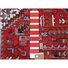 Load image into Gallery viewer, 8&#39;4&quot;x11&#39;4&quot; Crimson Red, Vintage Persian Heriz With Geometric Medallion Design, 100% Wool, Hand Knotted, Even Wear, Cropped Thin, Good Condition, Sides And Ends Professionally Secured, Oriental Rug FWR1698