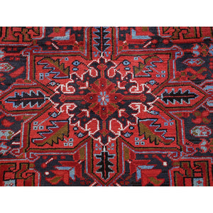 8'4"x11'4" Crimson Red, Vintage Persian Heriz With Geometric Medallion Design, 100% Wool, Hand Knotted, Even Wear, Cropped Thin, Good Condition, Sides And Ends Professionally Secured, Oriental Rug FWR1698