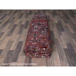 8'4"x11'4" Crimson Red, Vintage Persian Heriz With Geometric Medallion Design, 100% Wool, Hand Knotted, Even Wear, Cropped Thin, Good Condition, Sides And Ends Professionally Secured, Oriental Rug FWR1698