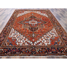 Load image into Gallery viewer, 6&#39;10&quot;x9&#39;7&quot; Burnt Orange, Vintage Persian Heriz With Geometric Medallion Design, Even Wear, Cropped Thin, Good Condition, 100% Wool, Hand Knotted, Sides And Ends Professionally Secured, Oriental Rug FWR1704