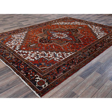 Load image into Gallery viewer, 6&#39;10&quot;x9&#39;7&quot; Burnt Orange, Vintage Persian Heriz With Geometric Medallion Design, Even Wear, Cropped Thin, Good Condition, 100% Wool, Hand Knotted, Sides And Ends Professionally Secured, Oriental Rug FWR1704