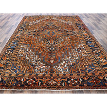 Load image into Gallery viewer, 7&#39;4&quot;x10&#39;1&quot; Apricot Orange, Vintage Persian Heriz With Geometric Medallion Design, Pure Wool, Hand Knotted, Even Wear, Sheared Low, Good Condition, Sides And Ends Professionally Secured, Oriental Rug FWR1722