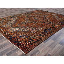 Load image into Gallery viewer, 7&#39;4&quot;x10&#39;1&quot; Apricot Orange, Vintage Persian Heriz With Geometric Medallion Design, Pure Wool, Hand Knotted, Even Wear, Sheared Low, Good Condition, Sides And Ends Professionally Secured, Oriental Rug FWR1722