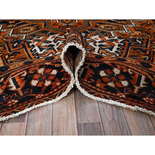 Load image into Gallery viewer, 7&#39;4&quot;x10&#39;1&quot; Apricot Orange, Vintage Persian Heriz With Geometric Medallion Design, Pure Wool, Hand Knotted, Even Wear, Sheared Low, Good Condition, Sides And Ends Professionally Secured, Oriental Rug FWR1722