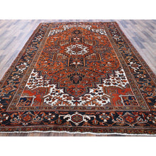 Load image into Gallery viewer, 6&#39;7&quot;x9&#39;7&quot; Vivid Orange, Vintage Persian Heriz With Geometric Medallion Design, 100% Wool, Hand Knotted, Even Wear, Sheared Low, Good Condition, Sides And Ends Professionally Secured, Oriental Rug FWR1746