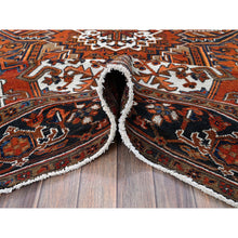 Load image into Gallery viewer, 6&#39;7&quot;x9&#39;7&quot; Vivid Orange, Vintage Persian Heriz With Geometric Medallion Design, 100% Wool, Hand Knotted, Even Wear, Sheared Low, Good Condition, Sides And Ends Professionally Secured, Oriental Rug FWR1746