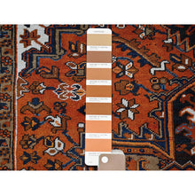 Load image into Gallery viewer, 6&#39;7&quot;x9&#39;7&quot; Vivid Orange, Vintage Persian Heriz With Geometric Medallion Design, 100% Wool, Hand Knotted, Even Wear, Sheared Low, Good Condition, Sides And Ends Professionally Secured, Oriental Rug FWR1746