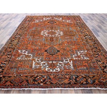 Load image into Gallery viewer, 7&#39;7&quot;x10&#39;7&quot; Squash Orange, Vintage Persian Heriz With Large Medallion Design, 100% Wool, Hand Knotted, Even Wear, Cropped Thin, Good Condition, Sides And Ends Professionally Secured, Oriental Rug FWR1758