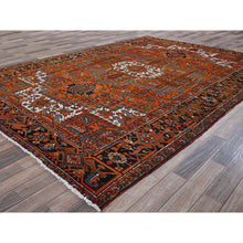 Load image into Gallery viewer, 7&#39;7&quot;x10&#39;7&quot; Squash Orange, Vintage Persian Heriz With Large Medallion Design, 100% Wool, Hand Knotted, Even Wear, Cropped Thin, Good Condition, Sides And Ends Professionally Secured, Oriental Rug FWR1758