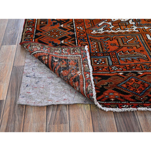 7'7"x10'7" Squash Orange, Vintage Persian Heriz With Large Medallion Design, 100% Wool, Hand Knotted, Even Wear, Cropped Thin, Good Condition, Sides And Ends Professionally Secured, Oriental Rug FWR1758