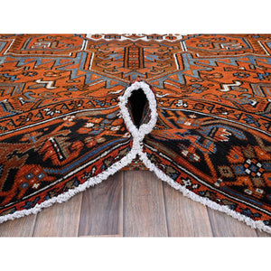 7'7"x10'7" Squash Orange, Vintage Persian Heriz With Large Medallion Design, 100% Wool, Hand Knotted, Even Wear, Cropped Thin, Good Condition, Sides And Ends Professionally Secured, Oriental Rug FWR1758