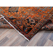Load image into Gallery viewer, 7&#39;7&quot;x10&#39;7&quot; Squash Orange, Vintage Persian Heriz With Large Medallion Design, 100% Wool, Hand Knotted, Even Wear, Cropped Thin, Good Condition, Sides And Ends Professionally Secured, Oriental Rug FWR1758