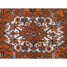 Load image into Gallery viewer, 7&#39;7&quot;x10&#39;7&quot; Squash Orange, Vintage Persian Heriz With Large Medallion Design, 100% Wool, Hand Knotted, Even Wear, Cropped Thin, Good Condition, Sides And Ends Professionally Secured, Oriental Rug FWR1758