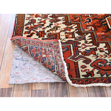 Load image into Gallery viewer, 4&#39;9&quot;x8&#39;1&quot; Vivid Orange, Vintage Persian Heriz With Geometric Medallion Design, Animal Figurines, Pure Wool, Hand Knotted, Even Wear, Sheared Low, Good Condition, Sides And Ends Professionally Secured, Oriental Rug FWR1764