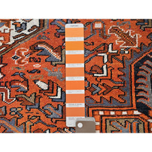 Load image into Gallery viewer, 4&#39;9&quot;x8&#39;1&quot; Vivid Orange, Vintage Persian Heriz With Geometric Medallion Design, Animal Figurines, Pure Wool, Hand Knotted, Even Wear, Sheared Low, Good Condition, Sides And Ends Professionally Secured, Oriental Rug FWR1764
