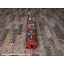Load image into Gallery viewer, 4&#39;9&quot;x8&#39;1&quot; Vivid Orange, Vintage Persian Heriz With Geometric Medallion Design, Animal Figurines, Pure Wool, Hand Knotted, Even Wear, Sheared Low, Good Condition, Sides And Ends Professionally Secured, Oriental Rug FWR1764