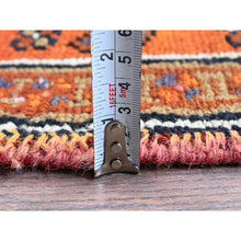 Load image into Gallery viewer, 4&#39;9&quot;x8&#39;1&quot; Vivid Orange, Vintage Persian Heriz With Geometric Medallion Design, Animal Figurines, Pure Wool, Hand Knotted, Even Wear, Sheared Low, Good Condition, Sides And Ends Professionally Secured, Oriental Rug FWR1764