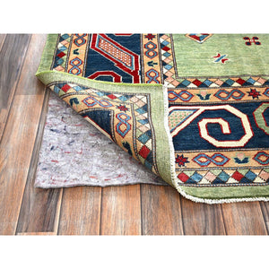 9'2"x11'7" Pastel Green, Afghan Special Kazak, Geometric Medallions Design, Hand Knotted, Densely Woven, Pure Wool, Vegetable Dyes, Oriental Rug FWR1794