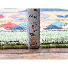 Load image into Gallery viewer, 9&#39;2&quot;x11&#39;7&quot; Pastel Green, Afghan Special Kazak, Geometric Medallions Design, Hand Knotted, Densely Woven, Pure Wool, Vegetable Dyes, Oriental Rug FWR1794