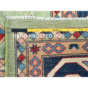 9'2"x11'7" Pastel Green, Afghan Special Kazak, Geometric Medallions Design, Hand Knotted, Densely Woven, Pure Wool, Vegetable Dyes, Oriental Rug FWR1794
