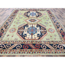 Load image into Gallery viewer, 8&#39;x10&#39;4&quot; Laurel Green, Afghan Special Kazak With Geometric Medallions Design, Hand Knotted, Densely Woven, 100% Wool, Vegetable Dyes, Oriental Rug FWR1806