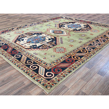 Load image into Gallery viewer, 8&#39;x10&#39;4&quot; Laurel Green, Afghan Special Kazak With Geometric Medallions Design, Hand Knotted, Densely Woven, 100% Wool, Vegetable Dyes, Oriental Rug FWR1806