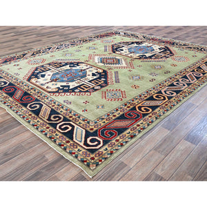8'x10'4" Laurel Green, Afghan Special Kazak With Geometric Medallions Design, Hand Knotted, Densely Woven, 100% Wool, Vegetable Dyes, Oriental Rug FWR1806