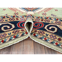 Load image into Gallery viewer, 8&#39;x10&#39;4&quot; Laurel Green, Afghan Special Kazak With Geometric Medallions Design, Hand Knotted, Densely Woven, 100% Wool, Vegetable Dyes, Oriental Rug FWR1806