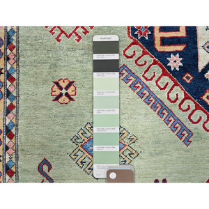 8'x10'4" Laurel Green, Afghan Special Kazak With Geometric Medallions Design, Hand Knotted, Densely Woven, 100% Wool, Vegetable Dyes, Oriental Rug FWR1806