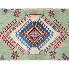 Load image into Gallery viewer, 8&#39;x10&#39;4&quot; Laurel Green, Afghan Special Kazak With Geometric Medallions Design, Hand Knotted, Densely Woven, 100% Wool, Vegetable Dyes, Oriental Rug FWR1806