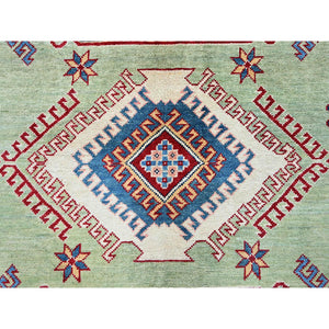 8'x10'4" Laurel Green, Afghan Special Kazak With Geometric Medallions Design, Hand Knotted, Densely Woven, 100% Wool, Vegetable Dyes, Oriental Rug FWR1806