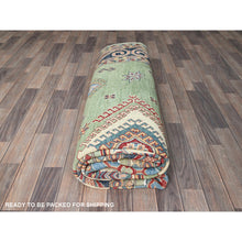 Load image into Gallery viewer, 8&#39;x10&#39;4&quot; Laurel Green, Afghan Special Kazak With Geometric Medallions Design, Hand Knotted, Densely Woven, 100% Wool, Vegetable Dyes, Oriental Rug FWR1806