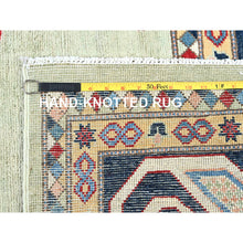 Load image into Gallery viewer, 8&#39;x10&#39;4&quot; Laurel Green, Afghan Special Kazak With Geometric Medallions Design, Hand Knotted, Densely Woven, 100% Wool, Vegetable Dyes, Oriental Rug FWR1806