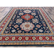 Load image into Gallery viewer, 8&#39;x9&#39;10&quot; Midnight Blue, Afghan Special Kazak With Geometric Medallions Design, Densely Woven, 100% Wool, Hand Knotted, Vegetable Dyes, Oriental Rug FWR1818