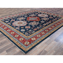 Load image into Gallery viewer, 8&#39;x9&#39;10&quot; Midnight Blue, Afghan Special Kazak With Geometric Medallions Design, Densely Woven, 100% Wool, Hand Knotted, Vegetable Dyes, Oriental Rug FWR1818