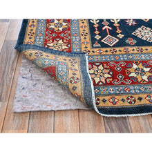 Load image into Gallery viewer, 8&#39;x9&#39;10&quot; Midnight Blue, Afghan Special Kazak With Geometric Medallions Design, Densely Woven, 100% Wool, Hand Knotted, Vegetable Dyes, Oriental Rug FWR1818