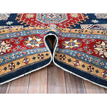 Load image into Gallery viewer, 8&#39;x9&#39;10&quot; Midnight Blue, Afghan Special Kazak With Geometric Medallions Design, Densely Woven, 100% Wool, Hand Knotted, Vegetable Dyes, Oriental Rug FWR1818