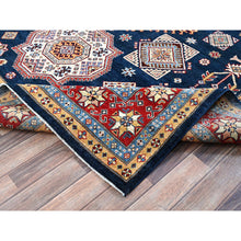 Load image into Gallery viewer, 8&#39;x9&#39;10&quot; Midnight Blue, Afghan Special Kazak With Geometric Medallions Design, Densely Woven, 100% Wool, Hand Knotted, Vegetable Dyes, Oriental Rug FWR1818