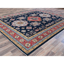 Load image into Gallery viewer, 8&#39;1&quot;x9&#39;8&quot; Midnight Blue, Afghan Special Kazak With Geometric Medallions Pattern, Hand Knotted, Densely Woven, 100% Wool, Natural Dyes, Oriental Rug FWR1824