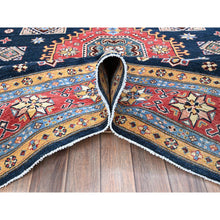 Load image into Gallery viewer, 8&#39;1&quot;x9&#39;8&quot; Midnight Blue, Afghan Special Kazak With Geometric Medallions Pattern, Hand Knotted, Densely Woven, 100% Wool, Natural Dyes, Oriental Rug FWR1824
