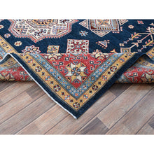 Load image into Gallery viewer, 8&#39;1&quot;x9&#39;8&quot; Midnight Blue, Afghan Special Kazak With Geometric Medallions Pattern, Hand Knotted, Densely Woven, 100% Wool, Natural Dyes, Oriental Rug FWR1824