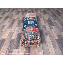 Load image into Gallery viewer, 8&#39;1&quot;x9&#39;8&quot; Midnight Blue, Afghan Special Kazak With Geometric Medallions Pattern, Hand Knotted, Densely Woven, 100% Wool, Natural Dyes, Oriental Rug FWR1824