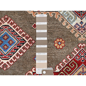8'2"x10' Beaver Brown, Afghan Special Kazak With Geometric Medallions Design, Hand Knotted, Densely Woven, 100% Wool, Vegetable Dyes, Oriental Rug FWR1830