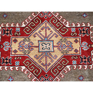 8'2"x10' Beaver Brown, Afghan Special Kazak With Geometric Medallions Design, Hand Knotted, Densely Woven, 100% Wool, Vegetable Dyes, Oriental Rug FWR1830