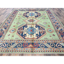 Load image into Gallery viewer, 8&#39;4&quot;x9&#39;7&quot; Pistachio Green, Afghan Special Kazak With Geometric Medallions Design, Densely Woven, 100% Wool, Hand Knotted, Vegetable Dyes, Oriental Rug FWR1836