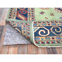 Load image into Gallery viewer, 8&#39;4&quot;x9&#39;7&quot; Pistachio Green, Afghan Special Kazak With Geometric Medallions Design, Densely Woven, 100% Wool, Hand Knotted, Vegetable Dyes, Oriental Rug FWR1836
