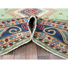 Load image into Gallery viewer, 8&#39;4&quot;x9&#39;7&quot; Pistachio Green, Afghan Special Kazak With Geometric Medallions Design, Densely Woven, 100% Wool, Hand Knotted, Vegetable Dyes, Oriental Rug FWR1836