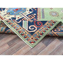 Load image into Gallery viewer, 8&#39;4&quot;x9&#39;7&quot; Pistachio Green, Afghan Special Kazak With Geometric Medallions Design, Densely Woven, 100% Wool, Hand Knotted, Vegetable Dyes, Oriental Rug FWR1836
