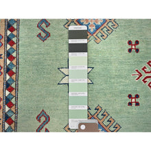 Load image into Gallery viewer, 8&#39;4&quot;x9&#39;7&quot; Pistachio Green, Afghan Special Kazak With Geometric Medallions Design, Densely Woven, 100% Wool, Hand Knotted, Vegetable Dyes, Oriental Rug FWR1836
